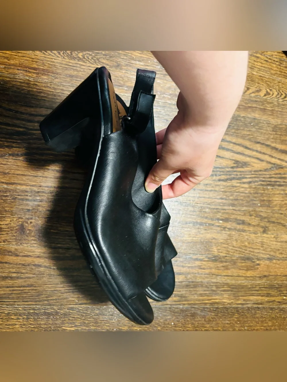 EURO SOFT, Black Leather Slingback Sandal Heels, Size 10 - Picture 2 of 5